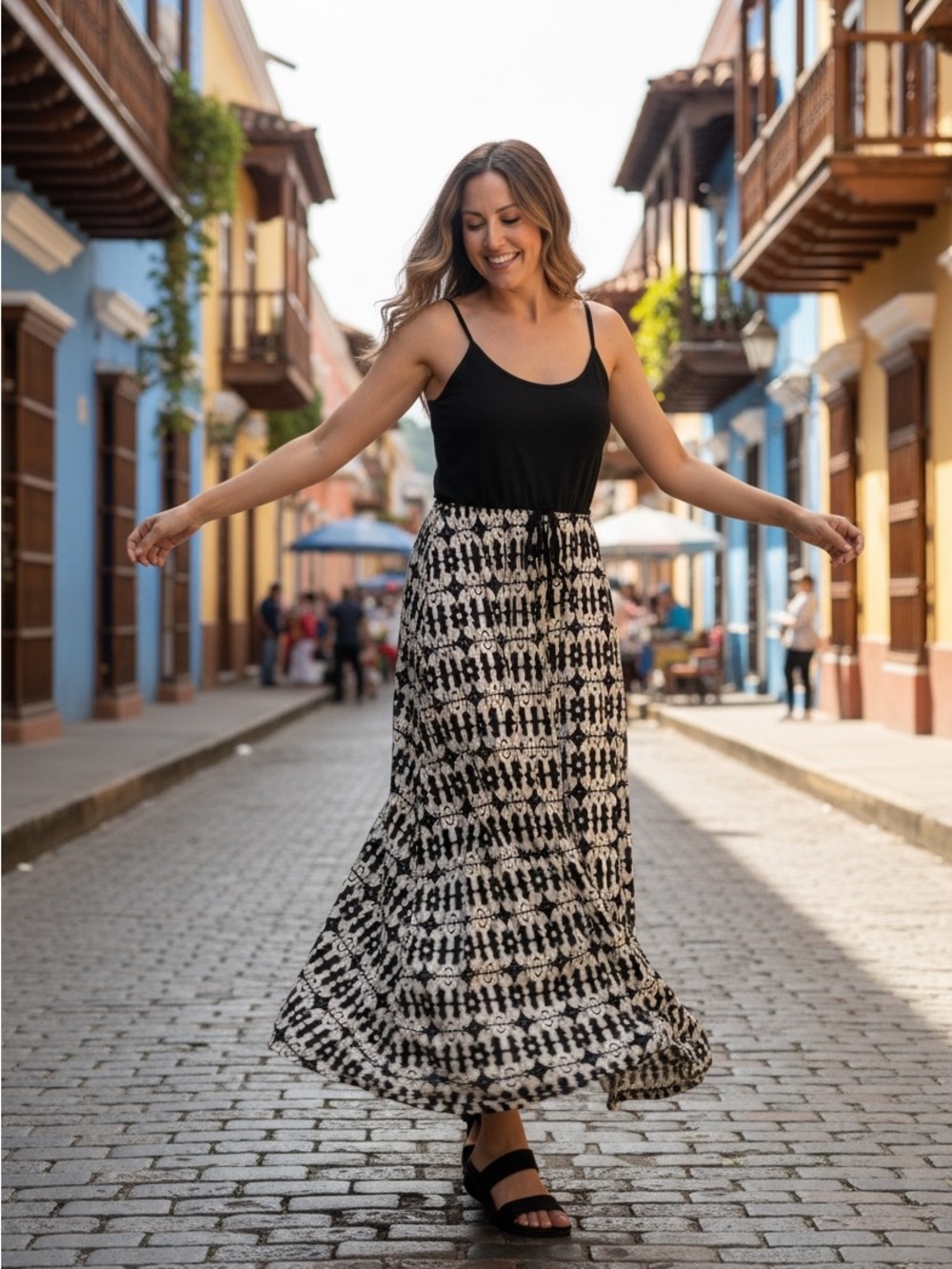 Carole Little Black, Gray, and Green Geometric Maxi Dress